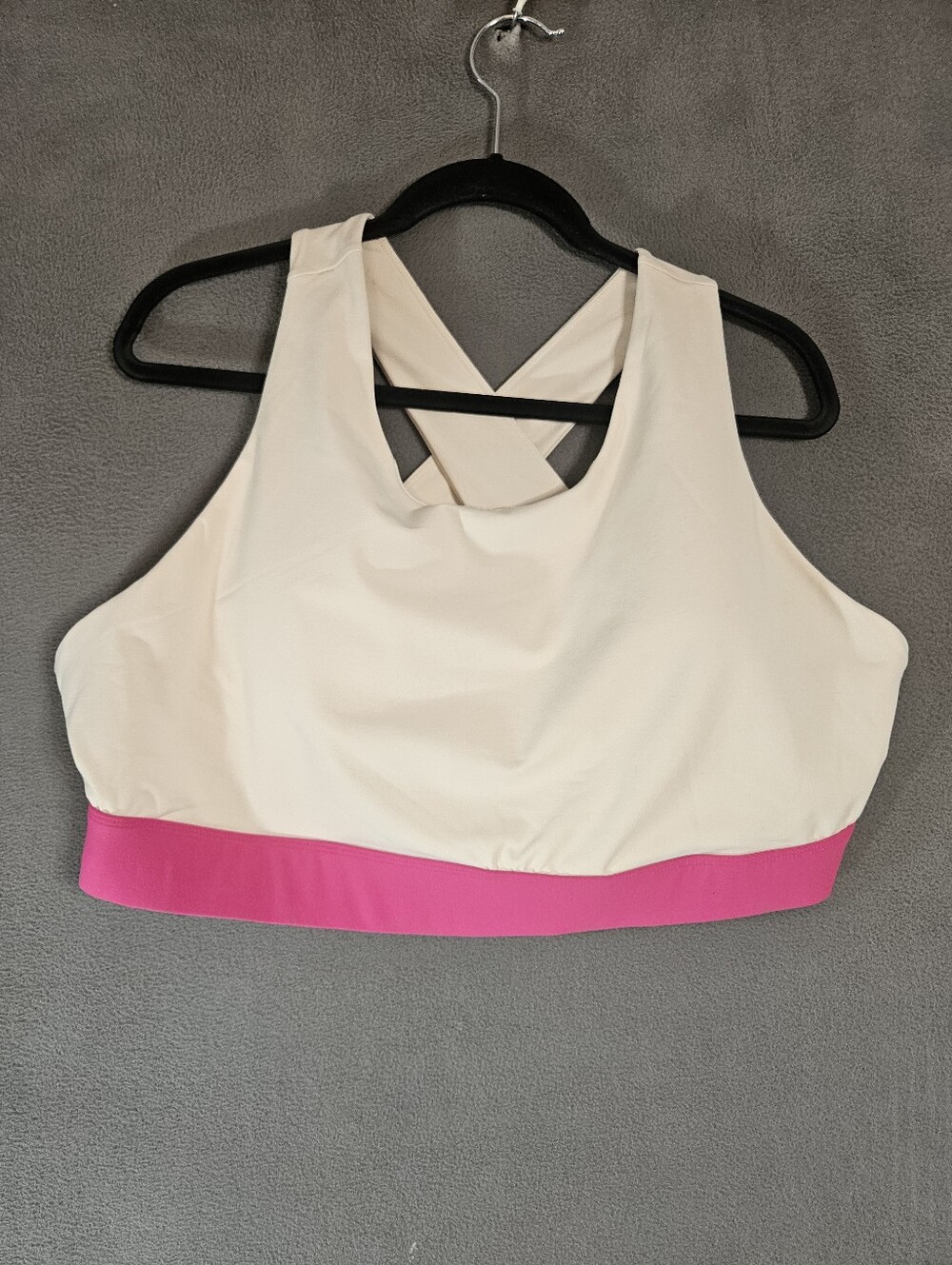 Fabletics Womens Plus 3X Sports Bra Shelf Beige Pink Cross Stap Athletic Yoga